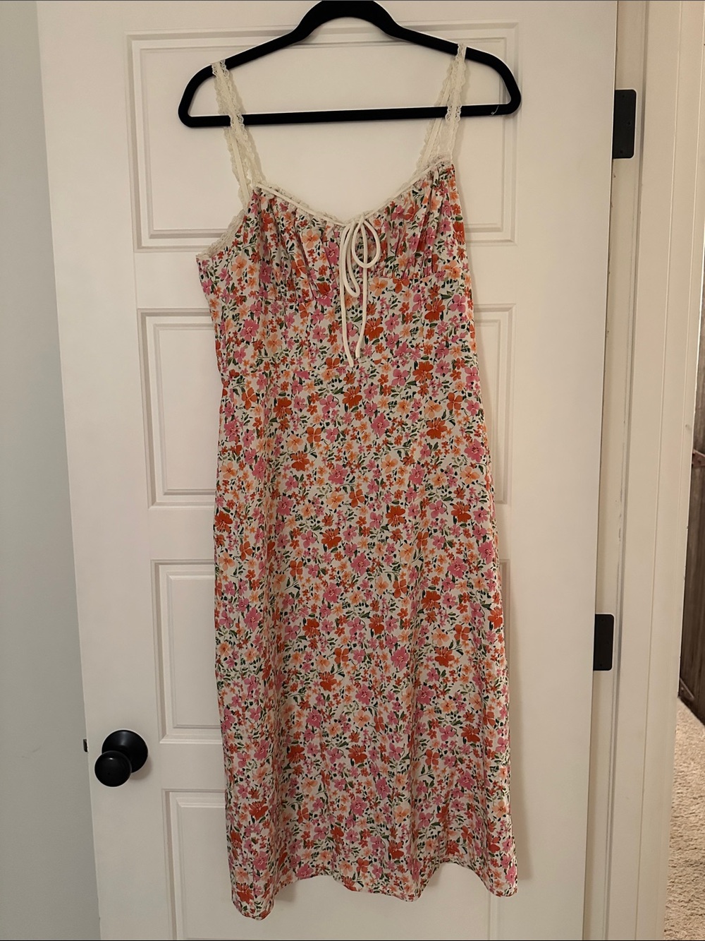 Commense Floral Slip Midi Dress in Pink, Orange & Cream